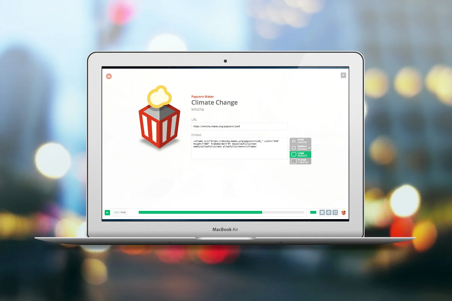 Mozilla Popcorn Maker project sharing interface shown on a laptop